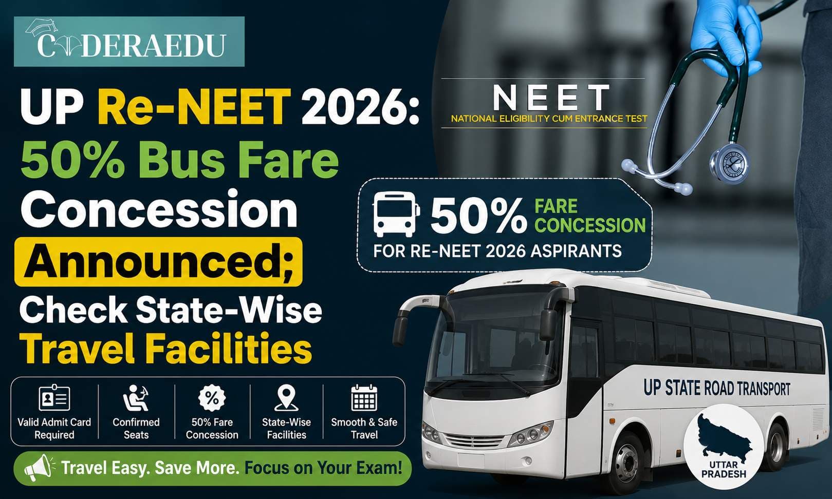 UP Re-NEET 2026: 50% Bus Fare Concession Announced; Check State-Wise Travel Facilities