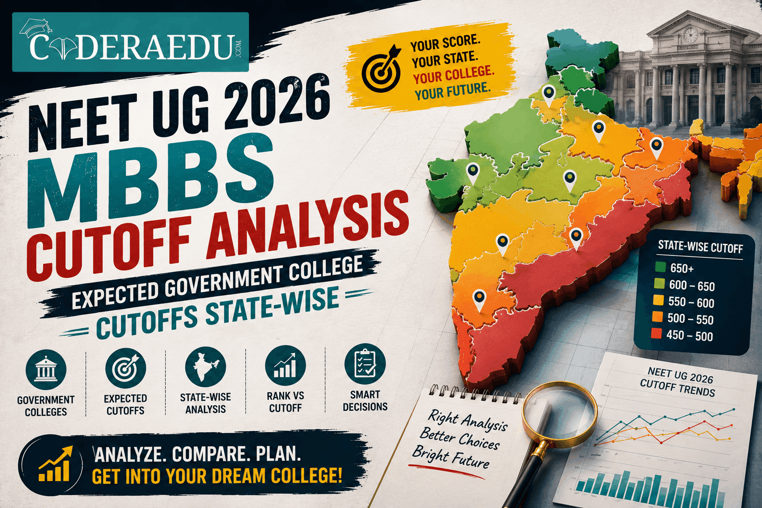 State-wise NEET UG 2026 MBBS government college cutoff analysis chart