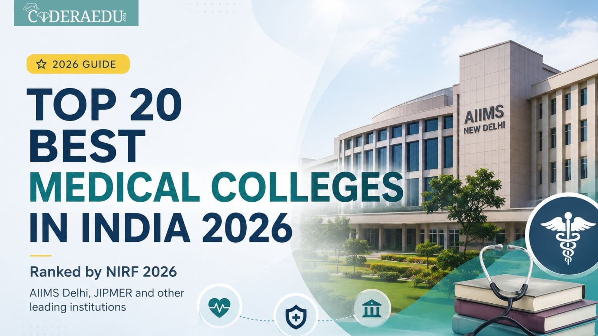 Top 20 best medical colleges in India 2026 ranked by NIRF showing AIIMS Delhi JIPMER and other leading institutions
