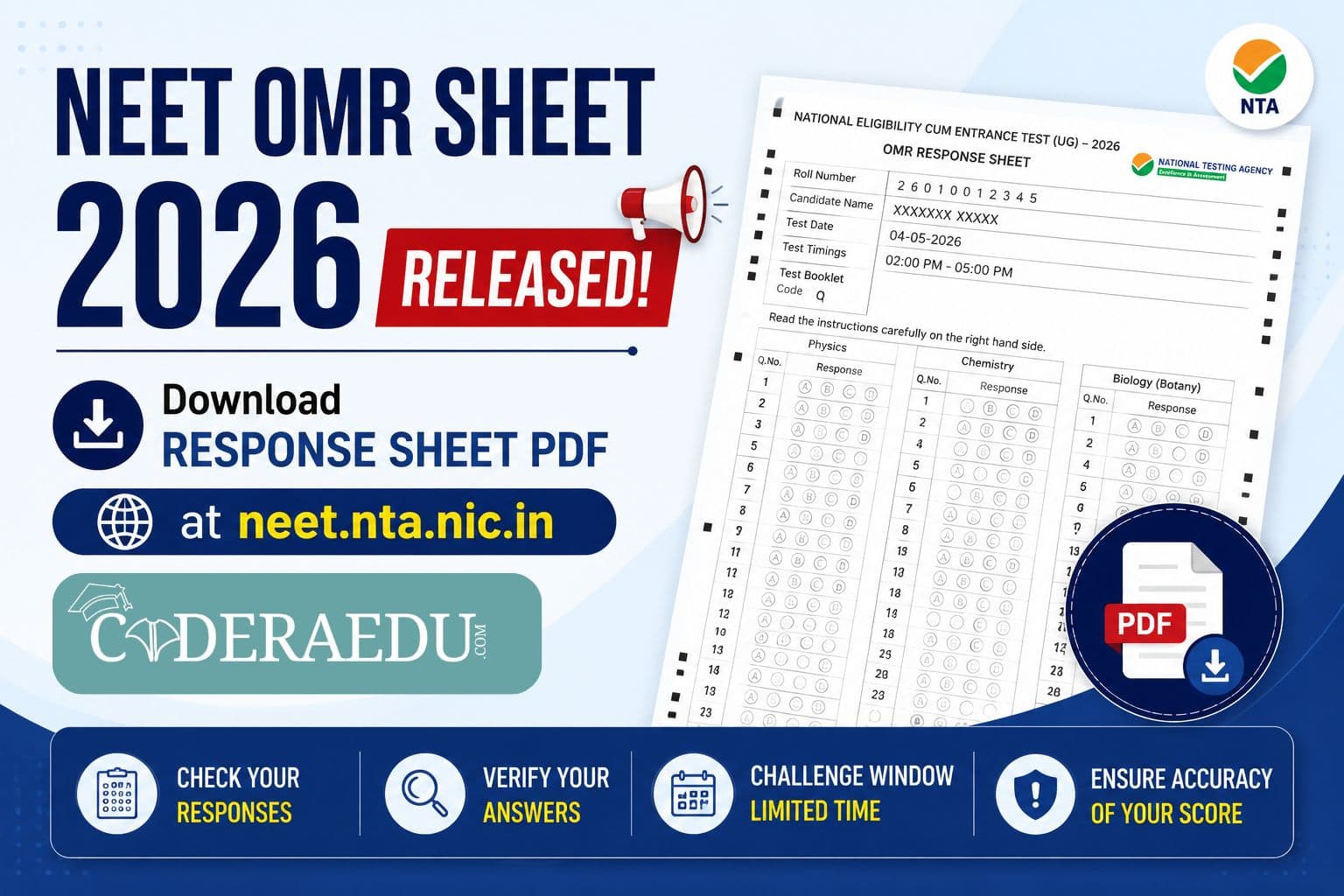 NEET OMR sheet 2026 download and challenge process
