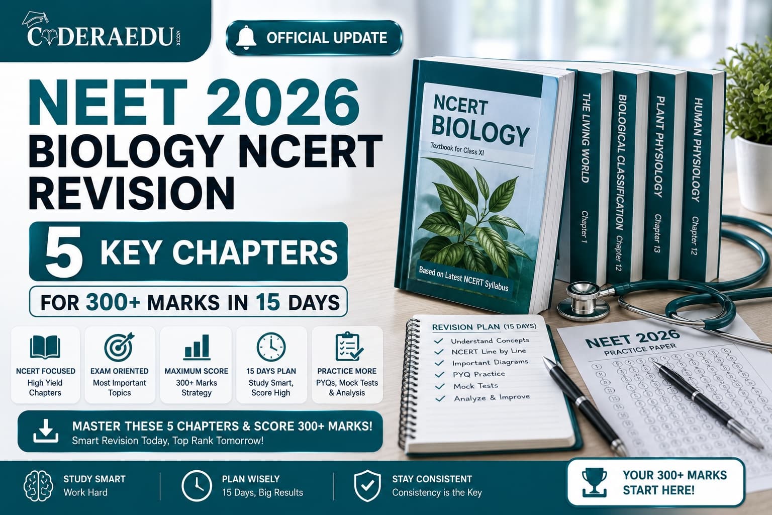 NEET 2026 Biology NCERT Revision: 5 Key Chapters for 300+ Marks in 15 Days