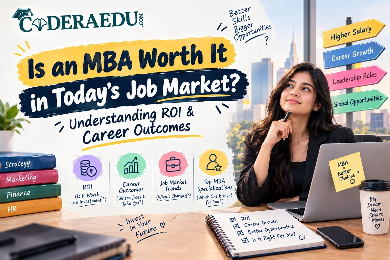 Student weighing MBA degree ROI against career growth and salary outcomes