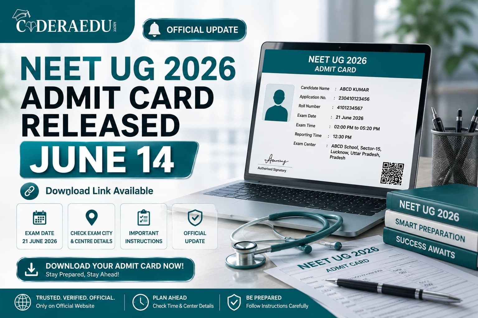 NEET UG 2026 Admit Card Released June 14: Download Link, Exam Time & Centers