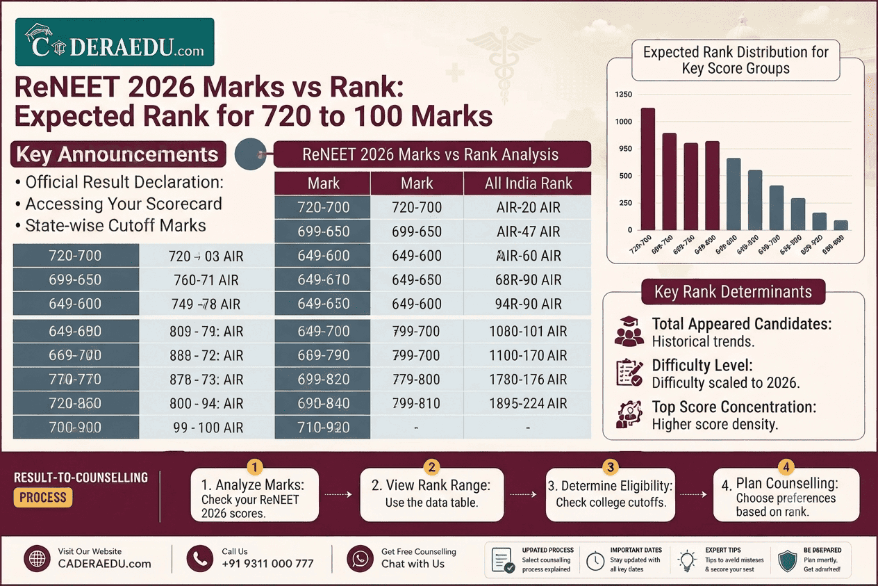 Re-NEET 2026 Marks vs Rank: Expected Rank for 720 to 100 Marks