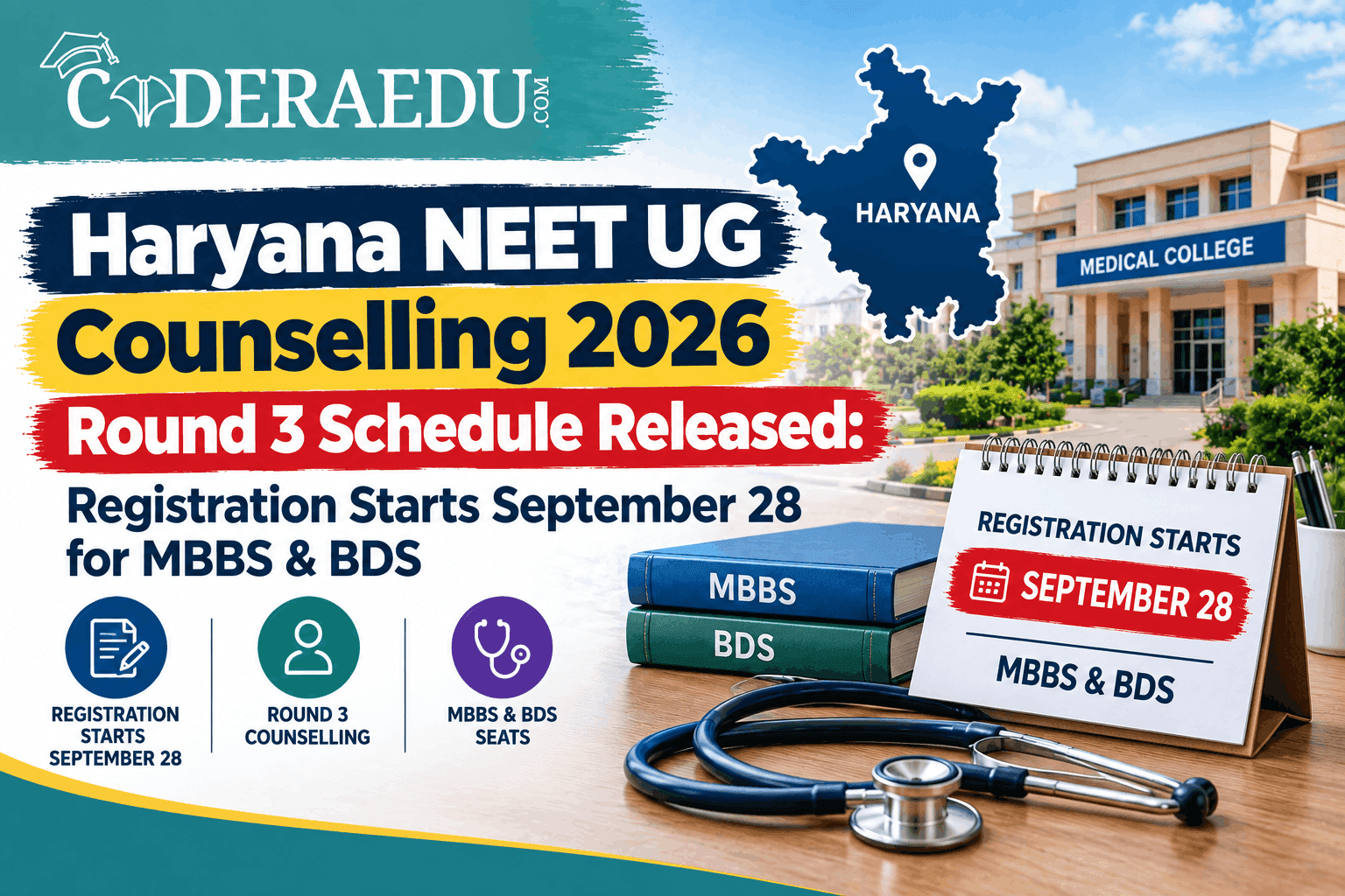 Haryana NEET UG Counselling 2026 Round 3 Schedule Released: Registration Starts September 28 for MBBS & BDS