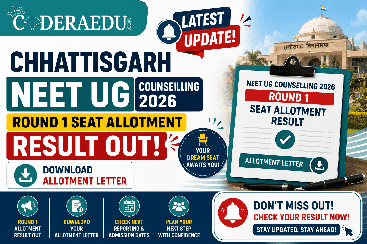 Chhattisgarh NEET UG Counselling 2026: Round 1 Seat Allotment Result Out, Download Allotment Letter