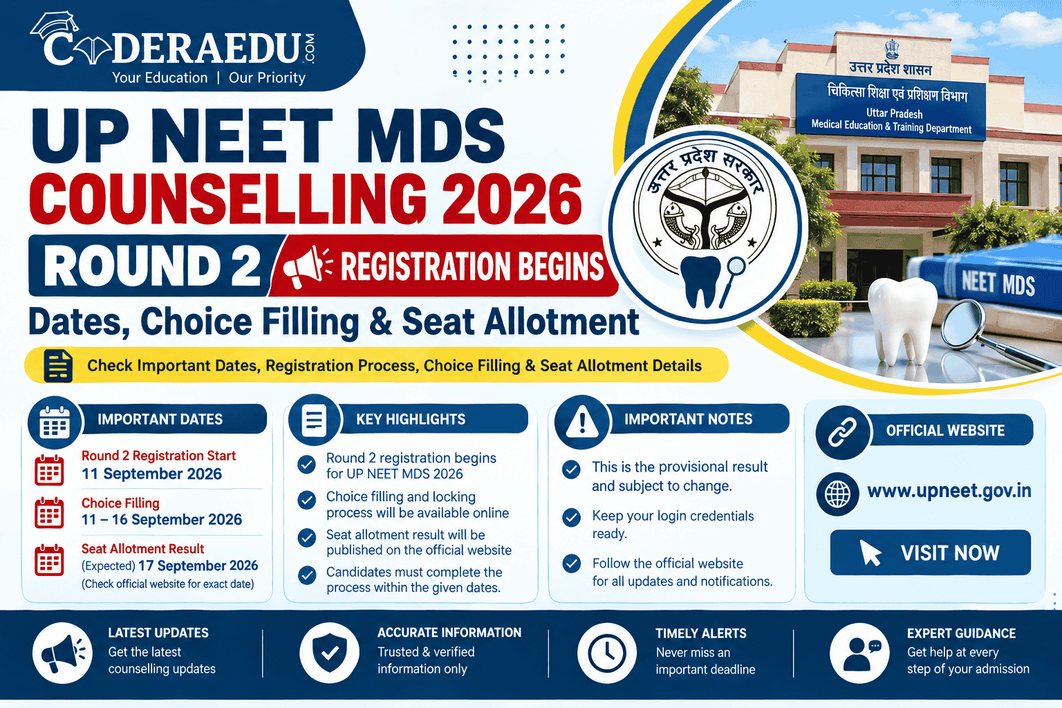 UP NEET MDS Counselling 2026 Round 2: Registration Begins, Dates, Choice Filling & Seat Allotment