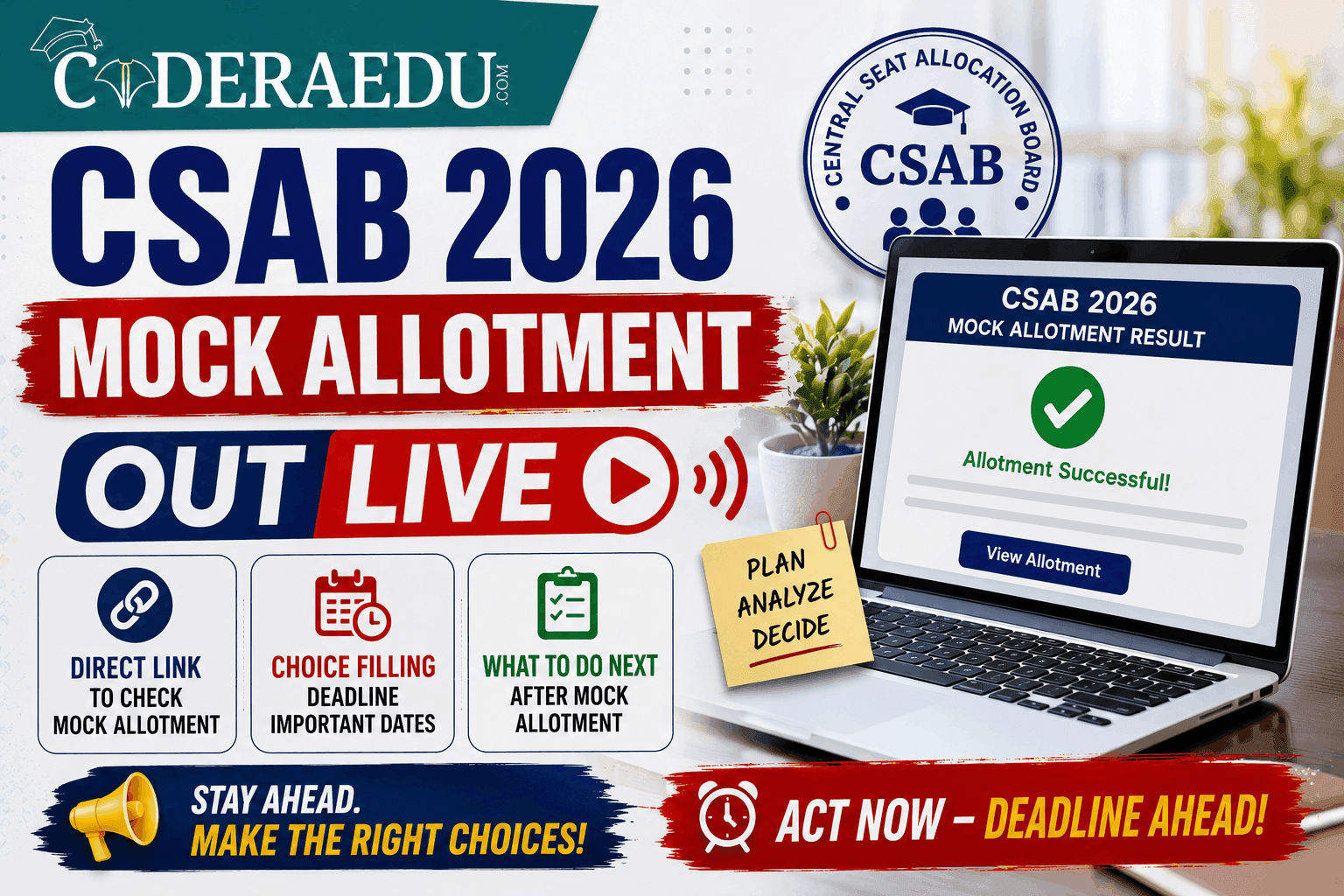 CSAB 2026 Mock Allotment OUT LIVE: Direct Link, Choice Filling Deadline & What to Do Next