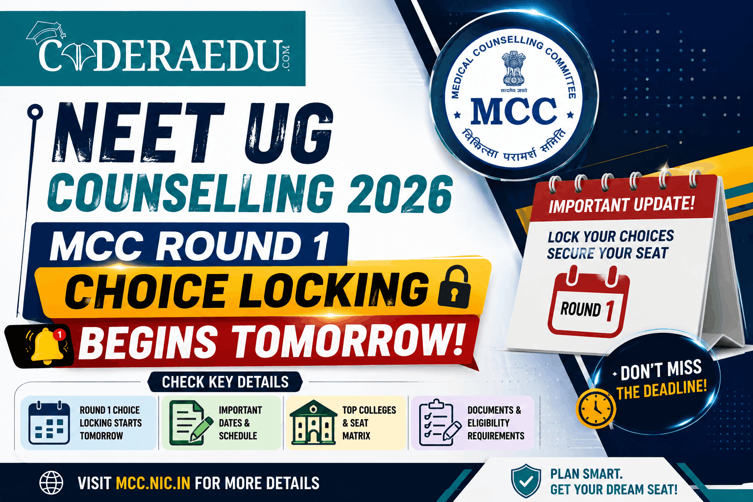 NEET UG Counselling 2026: MCC Round 1 Choice Locking Begins Tomorrow, Check Key Details