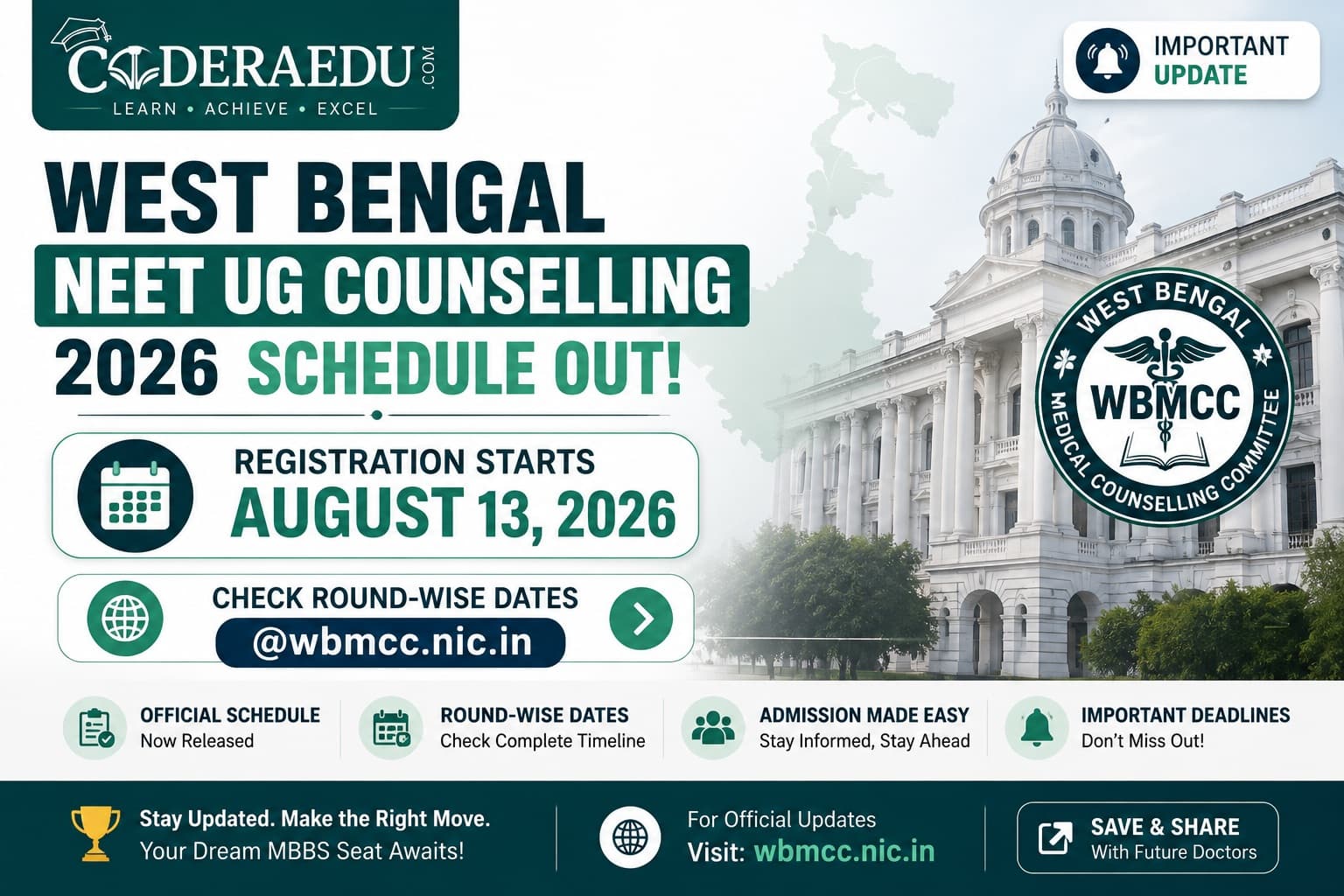 West Bengal NEET UG Counselling 2026 Schedule OUT: Registration Starts August 13, Check Round-Wise Dates @wbmcc.nic.in
