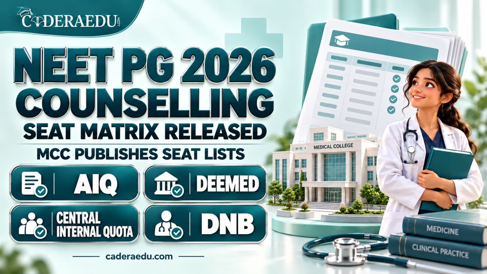 NEET PG Counselling 2026 Seat Matrix Released: MCC Publishes AIQ, Deemed, Central Internal Quota and DNB Seat Lists