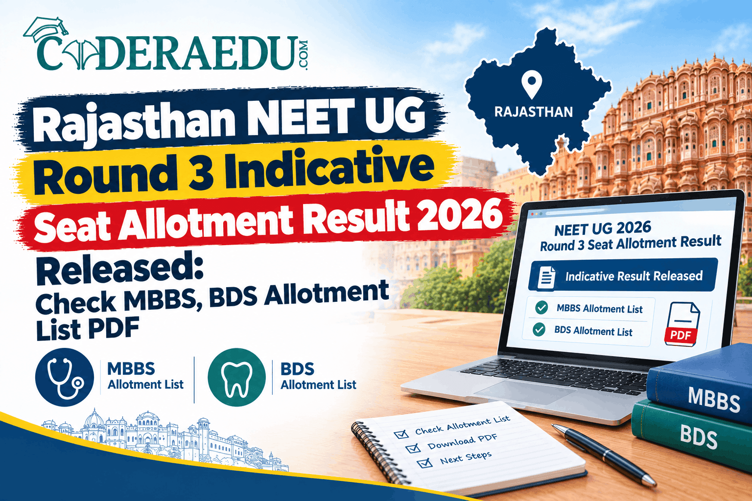 Rajasthan NEET UG Round 3 Indicative Seat Allotment Result 2026 Released: Check MBBS, BDS Allotment List PDF