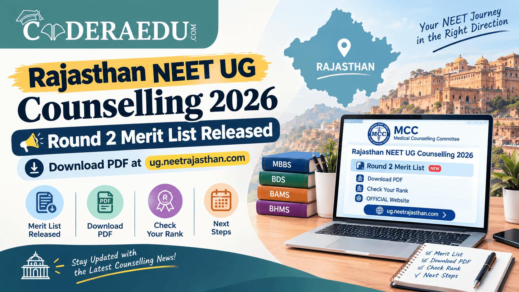 Rajasthan NEET UG Counselling 2026: Round 2 Merit List Released; Download PDF at ug.neetrajasthan.com