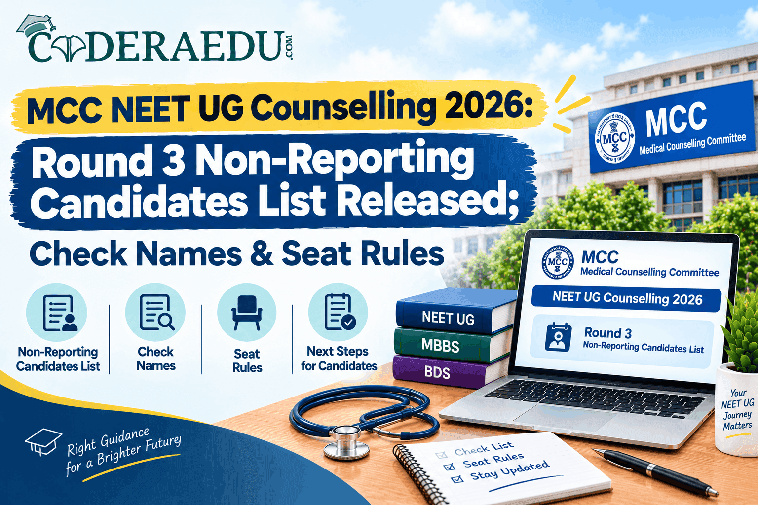 MCC NEET UG Counselling 2026: Round 3 Non-Reporting Candidates List Released; Check Names & Seat Rules