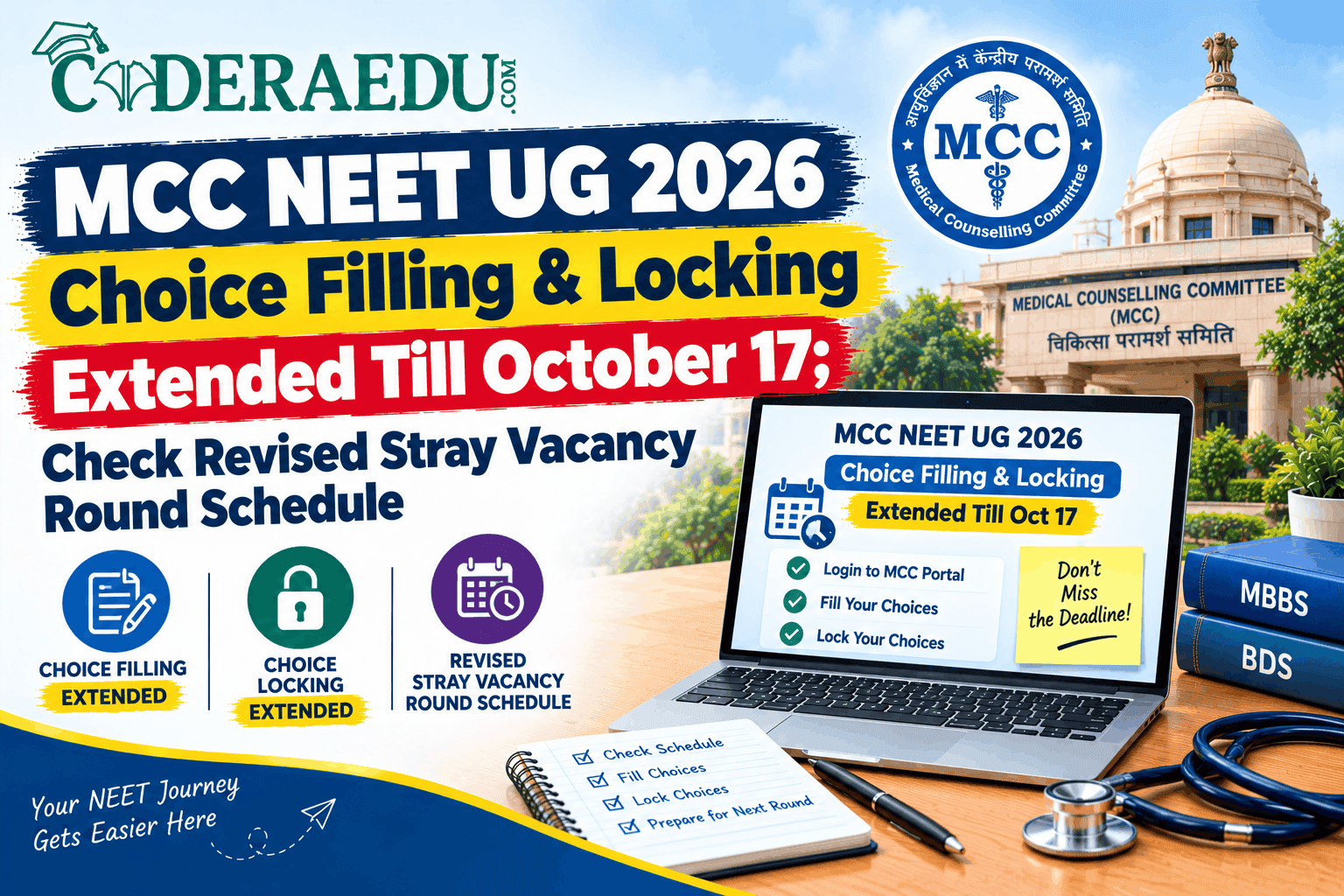 MCC NEET UG 2026 Stray Vacancy Round: Choice Filling & Locking Closed; Check Revised Schedule