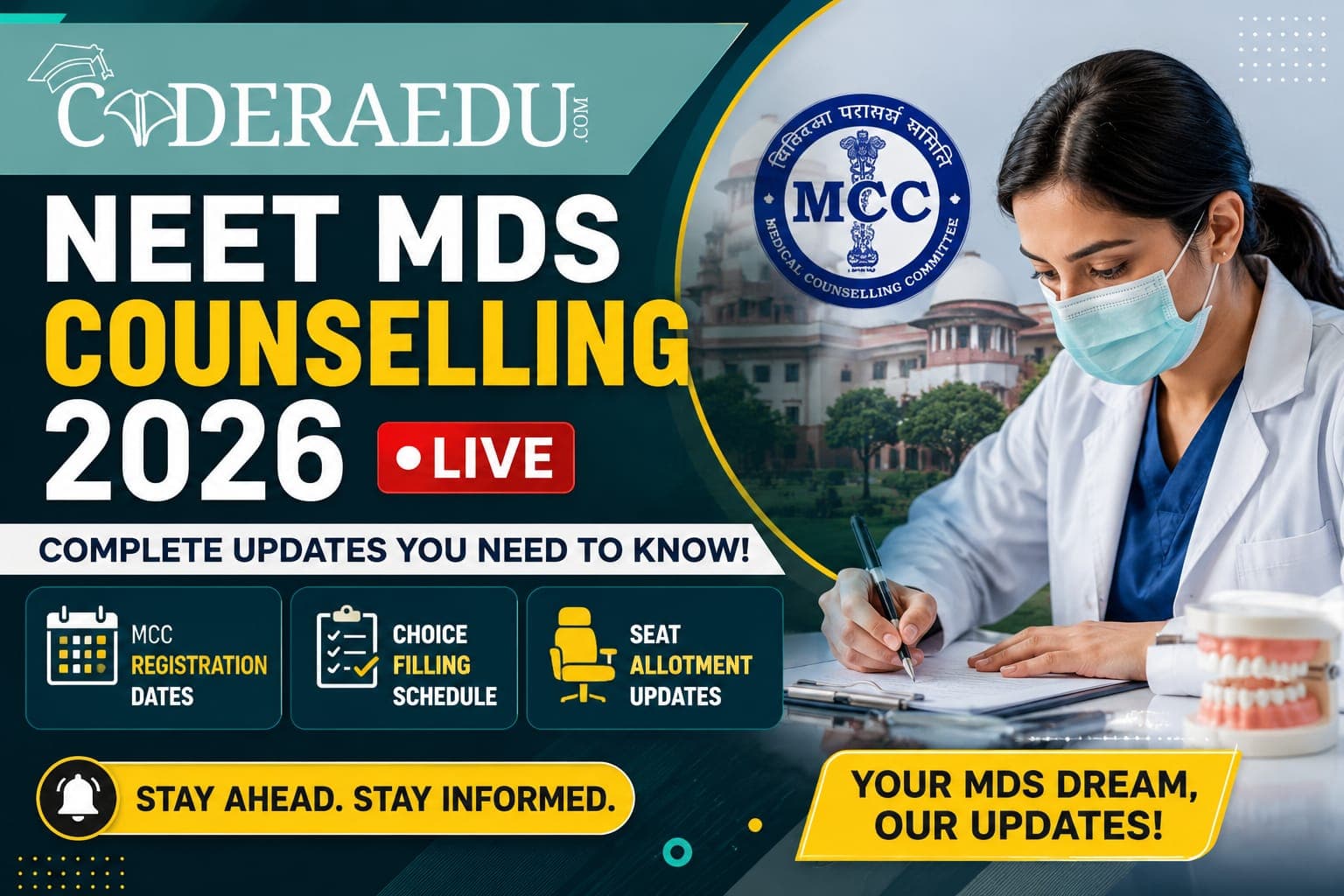 NEET MDS Counselling 2026 LIVE: MCC Registration Dates, Choice Filling Schedule & Seat Allotment Updates
