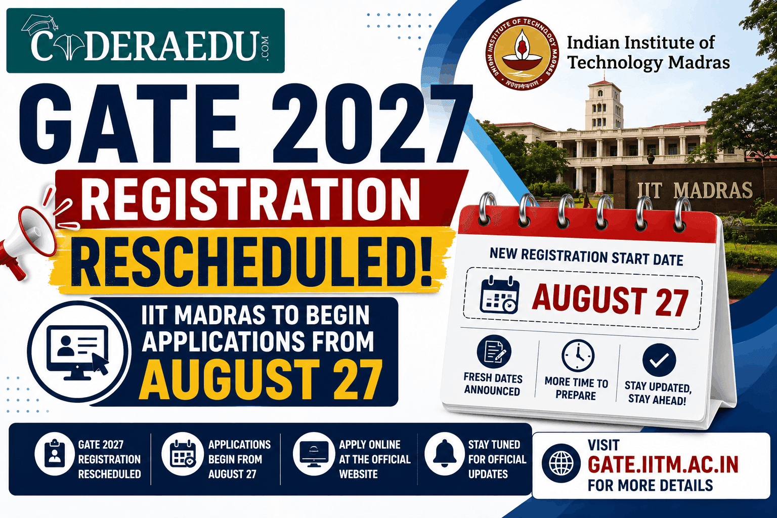 GATE 2027 Registration Rescheduled: IIT Madras to Begin Applications from August 27