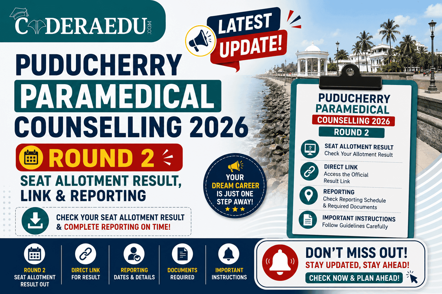 Puducherry Paramedical Counselling 2026 Round 2: Seat Allotment Result, Link & Reporting