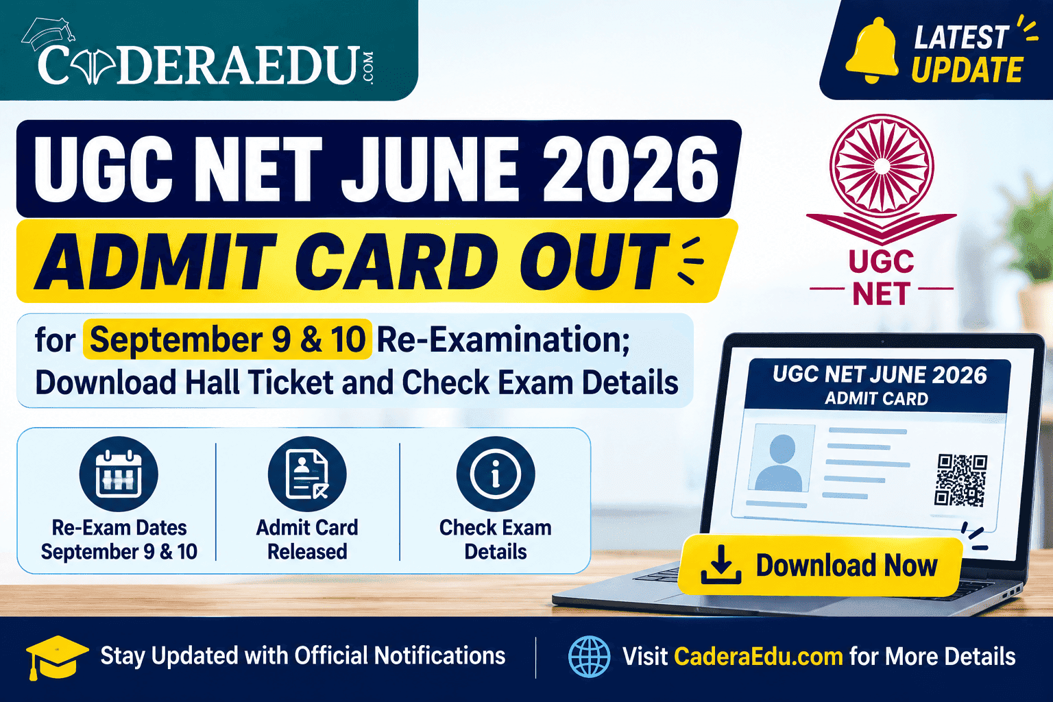 UGC NET June 2026 Admit Card OUT for September 9 & 10 Re-Examination; Download Hall Ticket and Check Exam Details