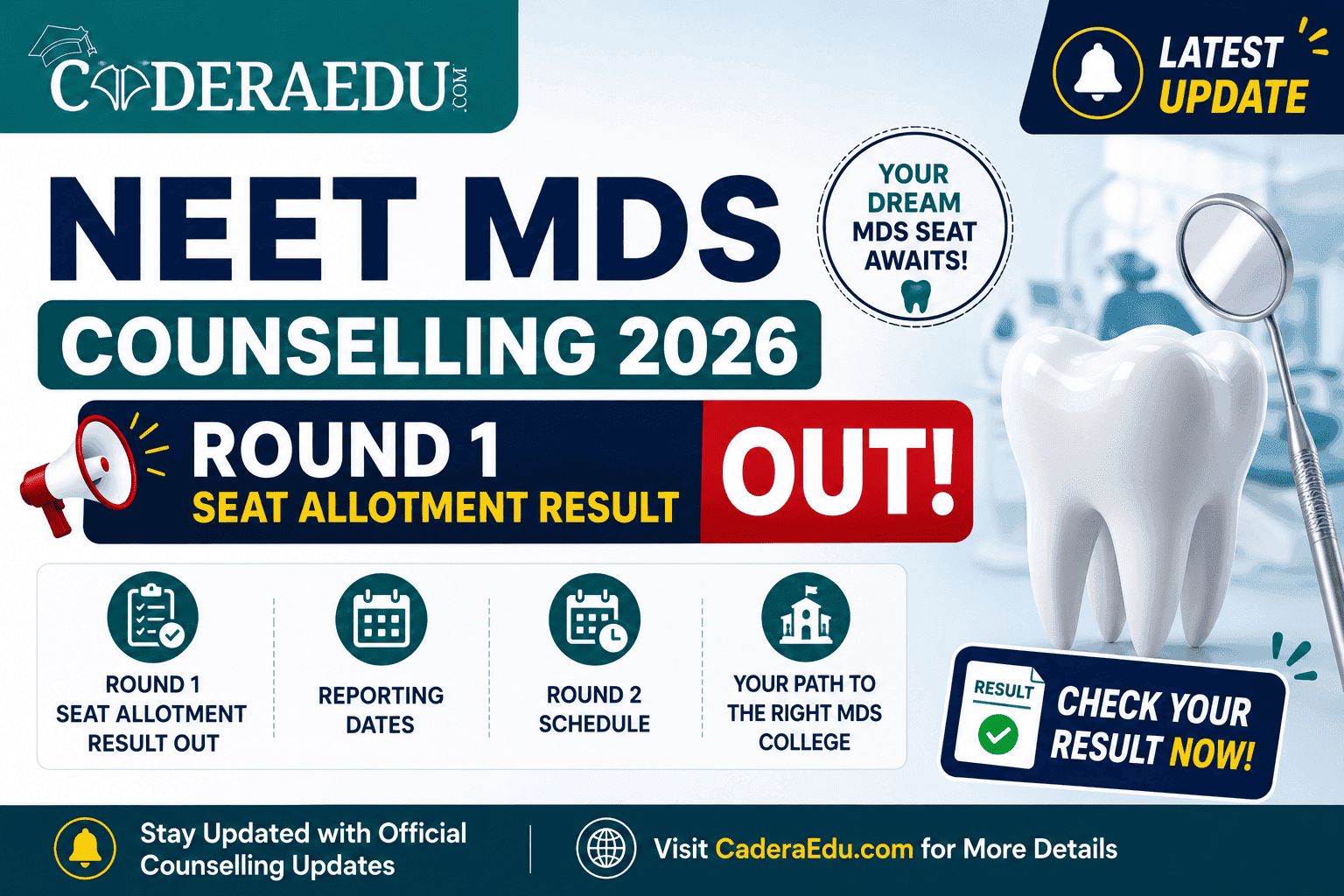 NEET MDS Counselling 2026: Round 1 Seat Allotment Result OUT, Reporting Dates & Round 2 Schedule