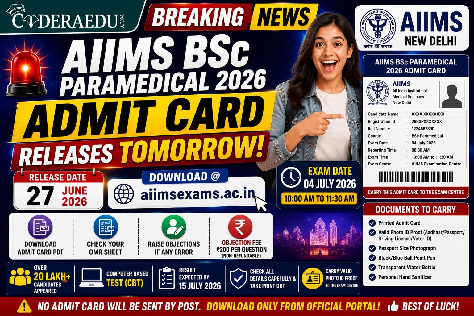 AIIMS BSc Paramedical 2026 Admit Card Releases Tomorrow: Steps to Download at aiimsexams.ac.in