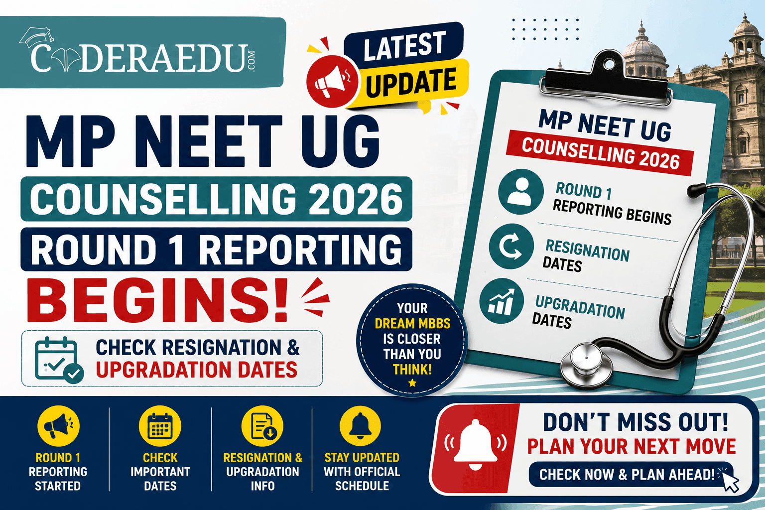MP NEET UG Counselling 2026: Round 1 Reporting Begins, Check Resignation & Upgradation Dates