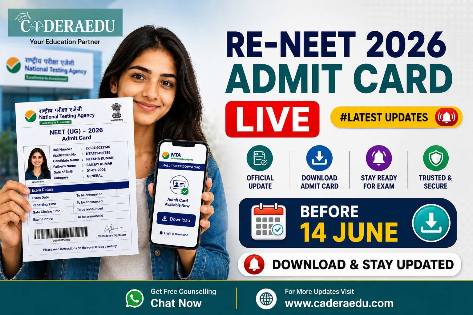 Re-NEET 2026 Admit Card LIVE: Hall Ticket Out by June 14