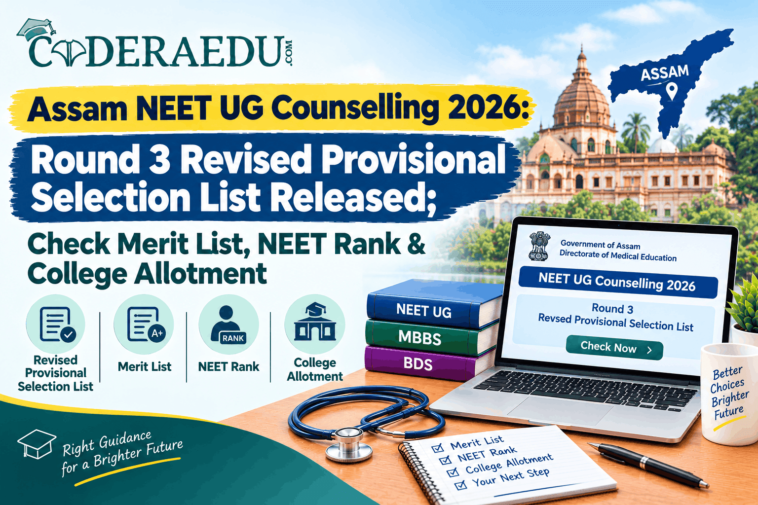 Assam NEET UG Counselling 2026: Round 3 Revised Provisional Selection List Released; Check Merit List, NEET Rank & College Allotment