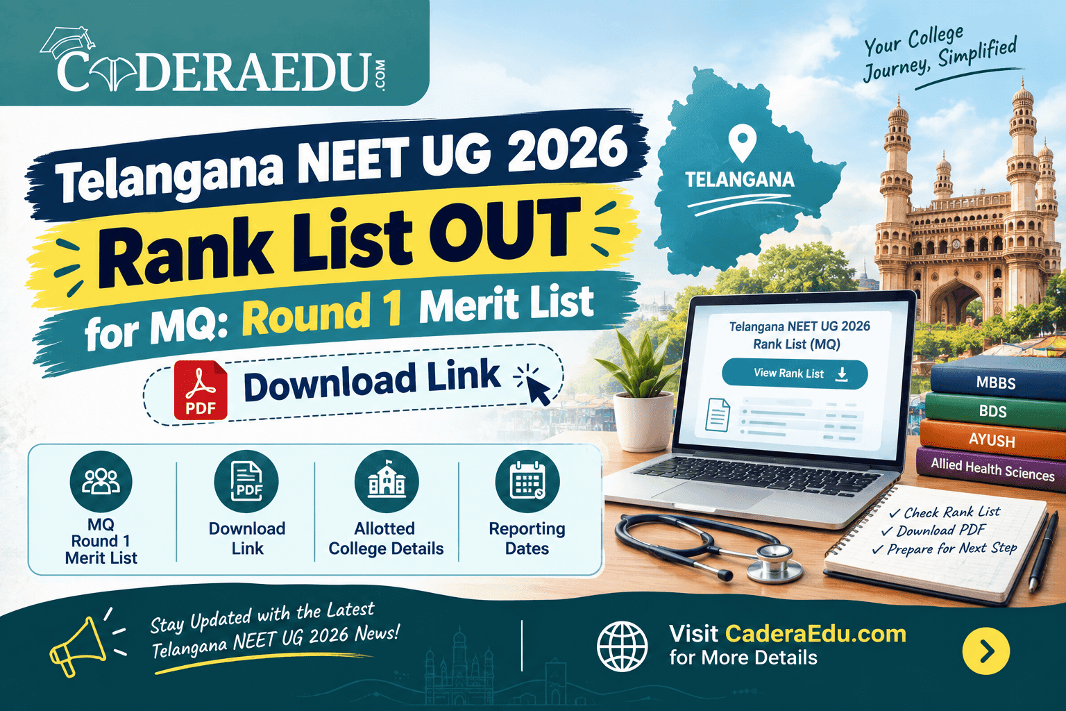 Telangana NEET UG 2026 Rank List OUT for MQ: Round 1 Merit List PDF Download Link