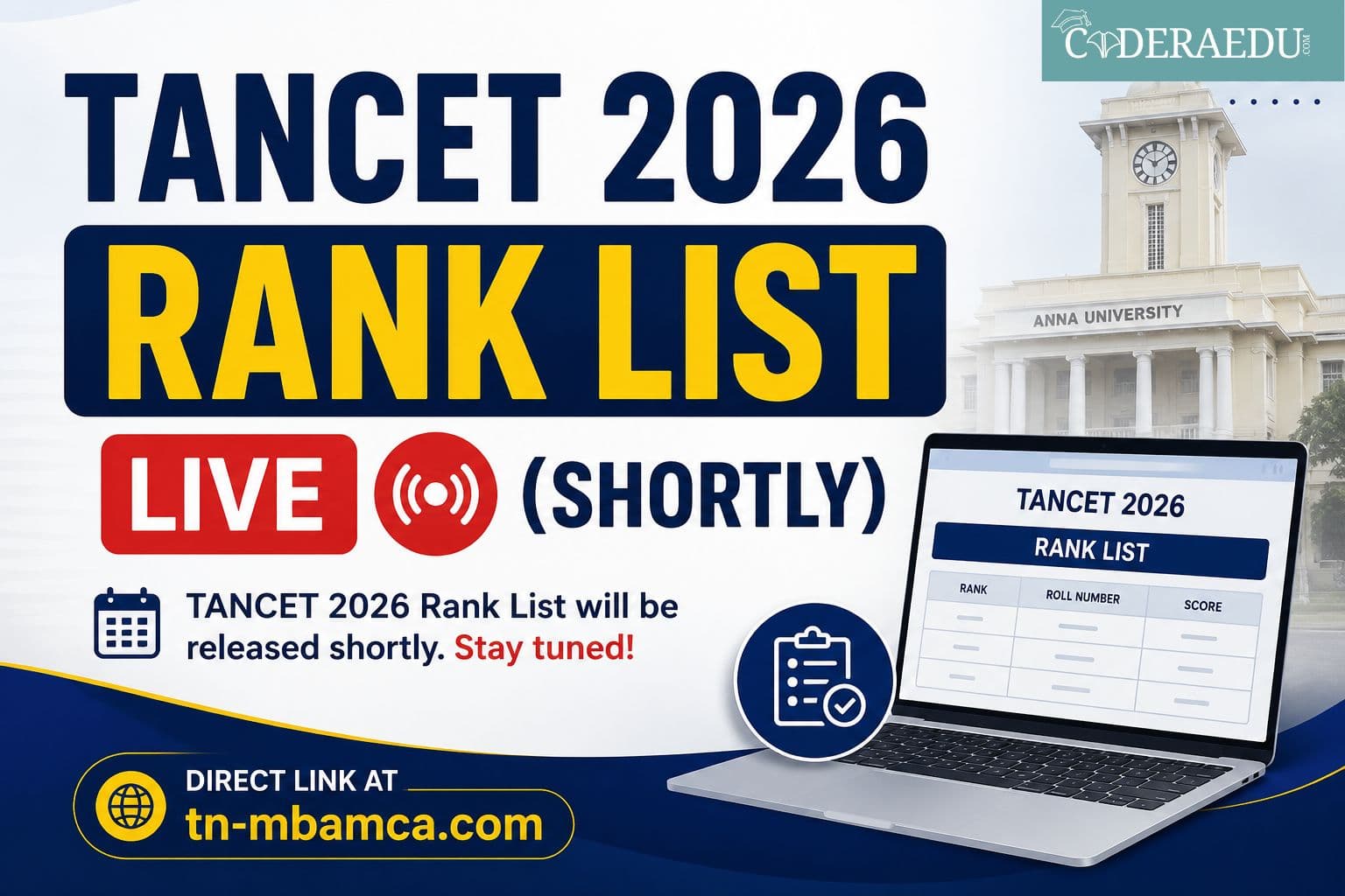 TANCET 2026 Rank List LIVE (Shortly): Direct Link at tn-mbamca.com, MBA & MCA Counselling Dates