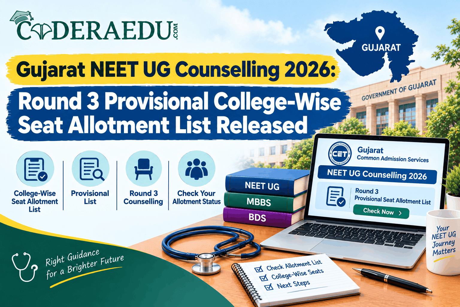 Gujarat NEET UG Counselling 2026: Round 3 Provisional College-Wise Seat Allotment List Released