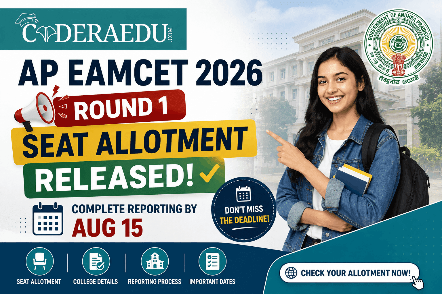 AP EAMCET 2026 Round 1 Seat Allotment Released: Complete Reporting by Aug 15