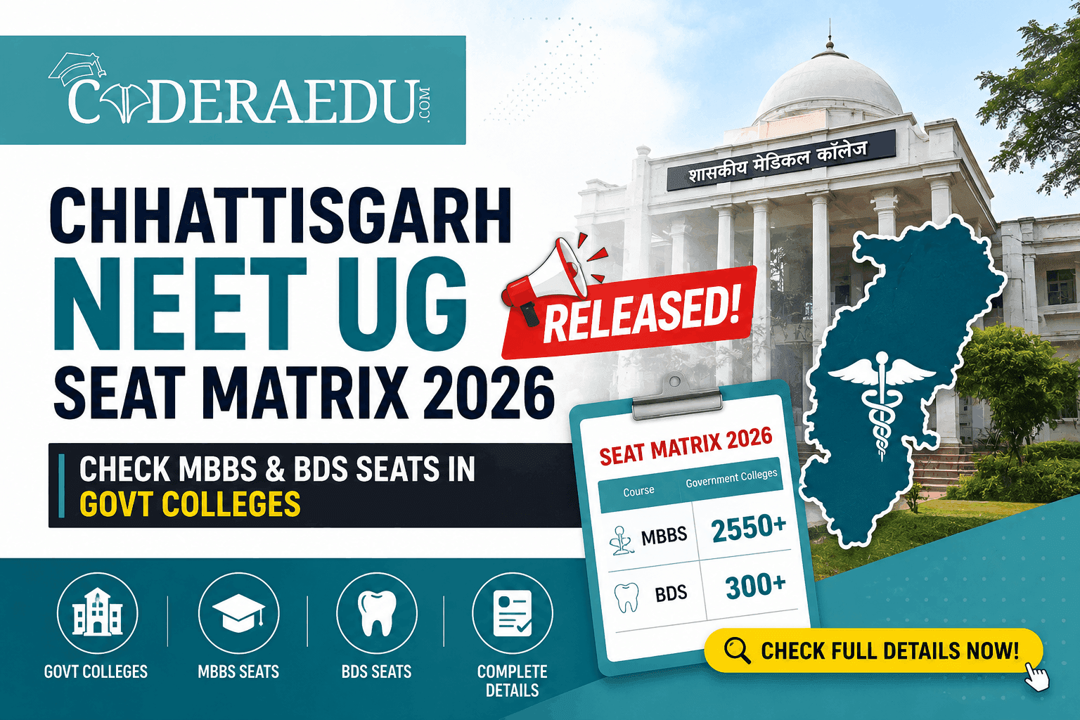 Chhattisgarh NEET UG Seat Matrix 2026 Released: Check MBBS & BDS Seats in Govt Colleges
