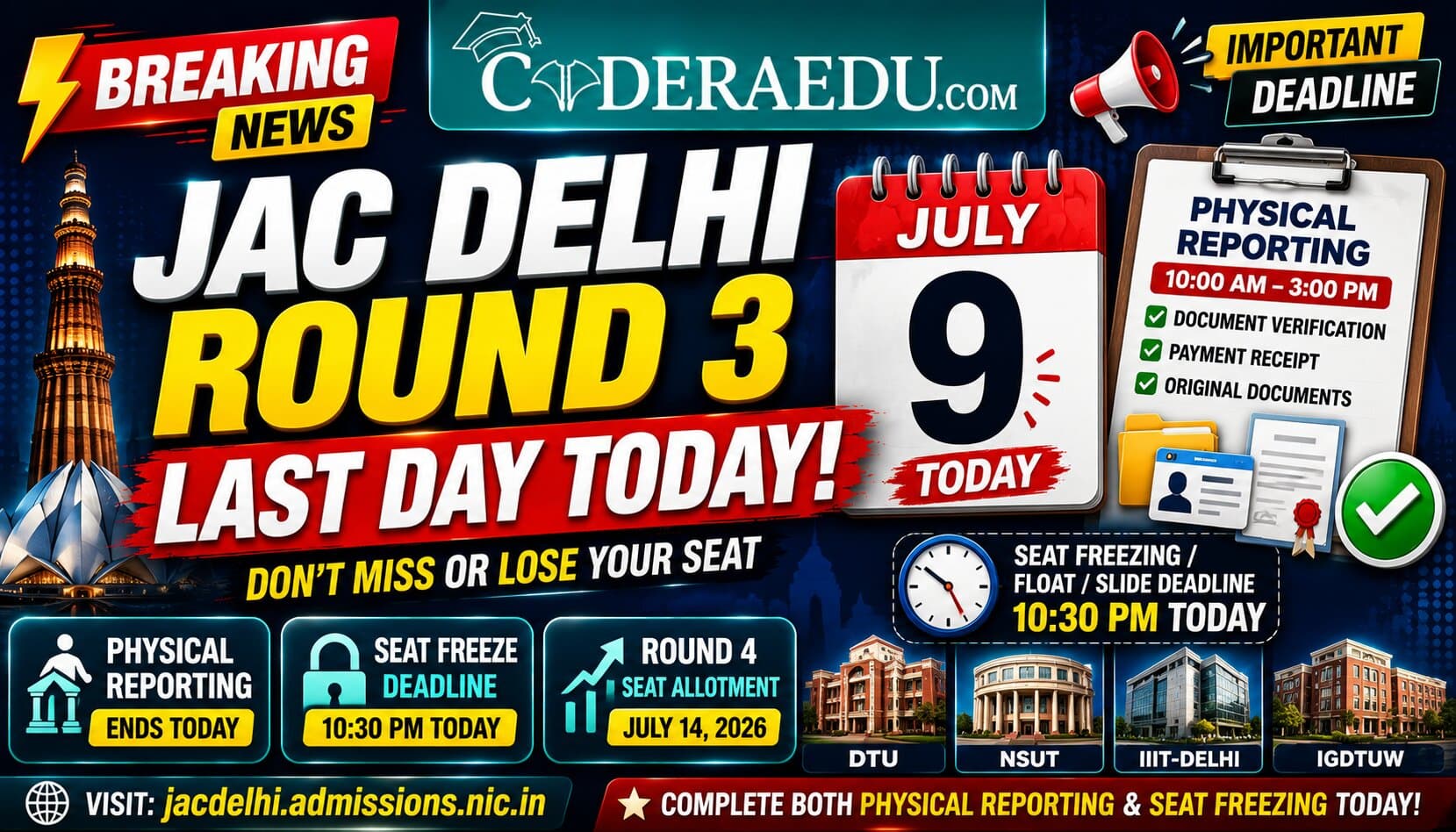 JAC Delhi Cutoff 2026 (Round 3 OUT): Check OR & CR for DTU, NSUT, IIIT-Delhi, IGDTUW & DSEU
