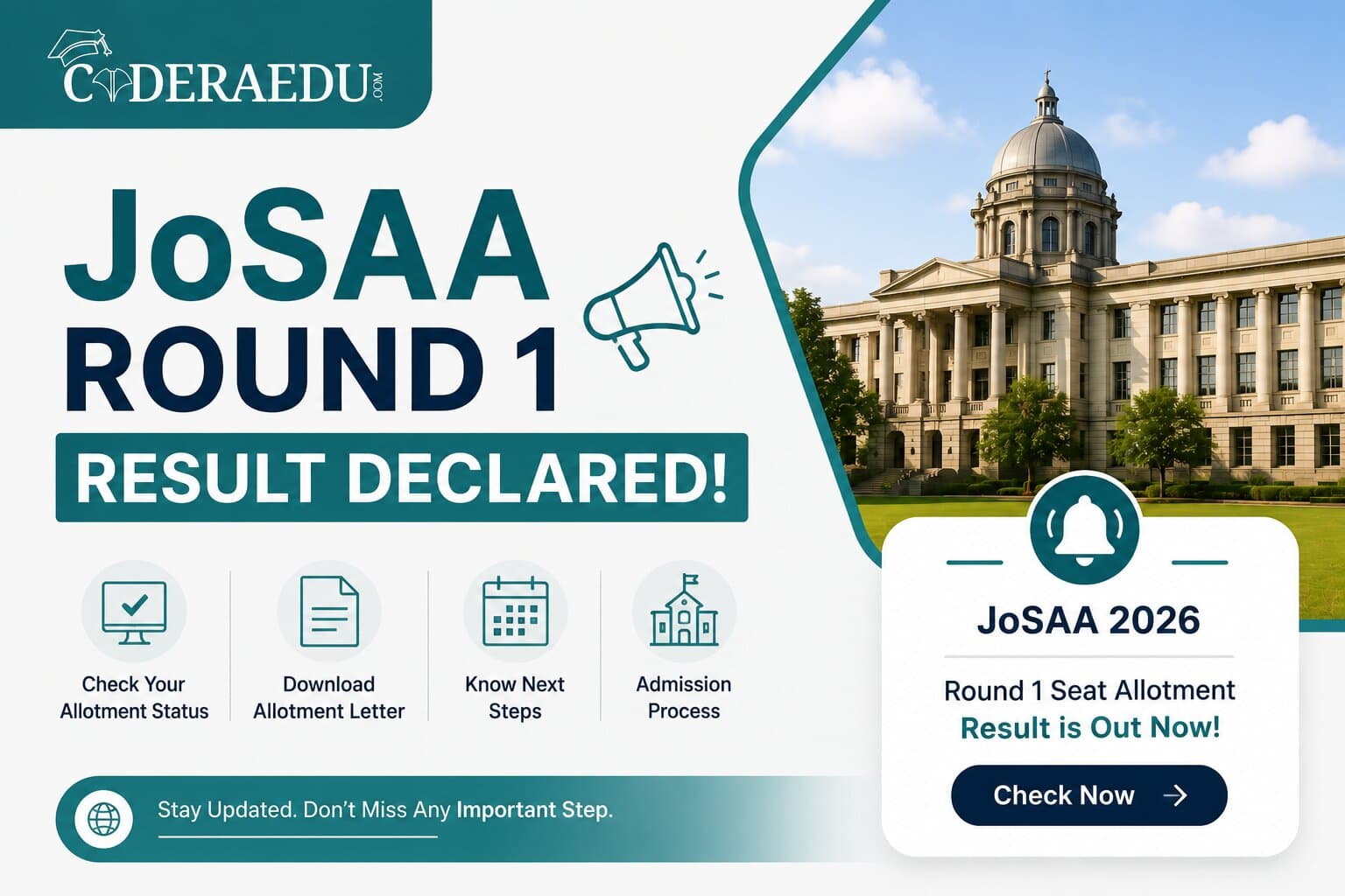 JoSAA Round 1 Result 2026 Declared — Check Seat Allotment at josaa.nic.in