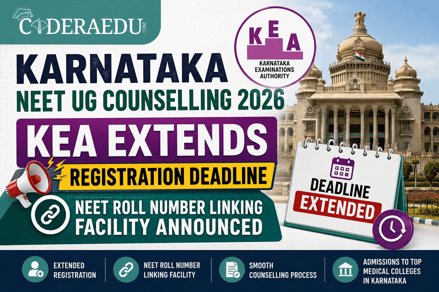 Karnataka NEET UG Counselling 2026: KEA Extends Registration Deadline, NEET Roll Number Linking Facility Announced