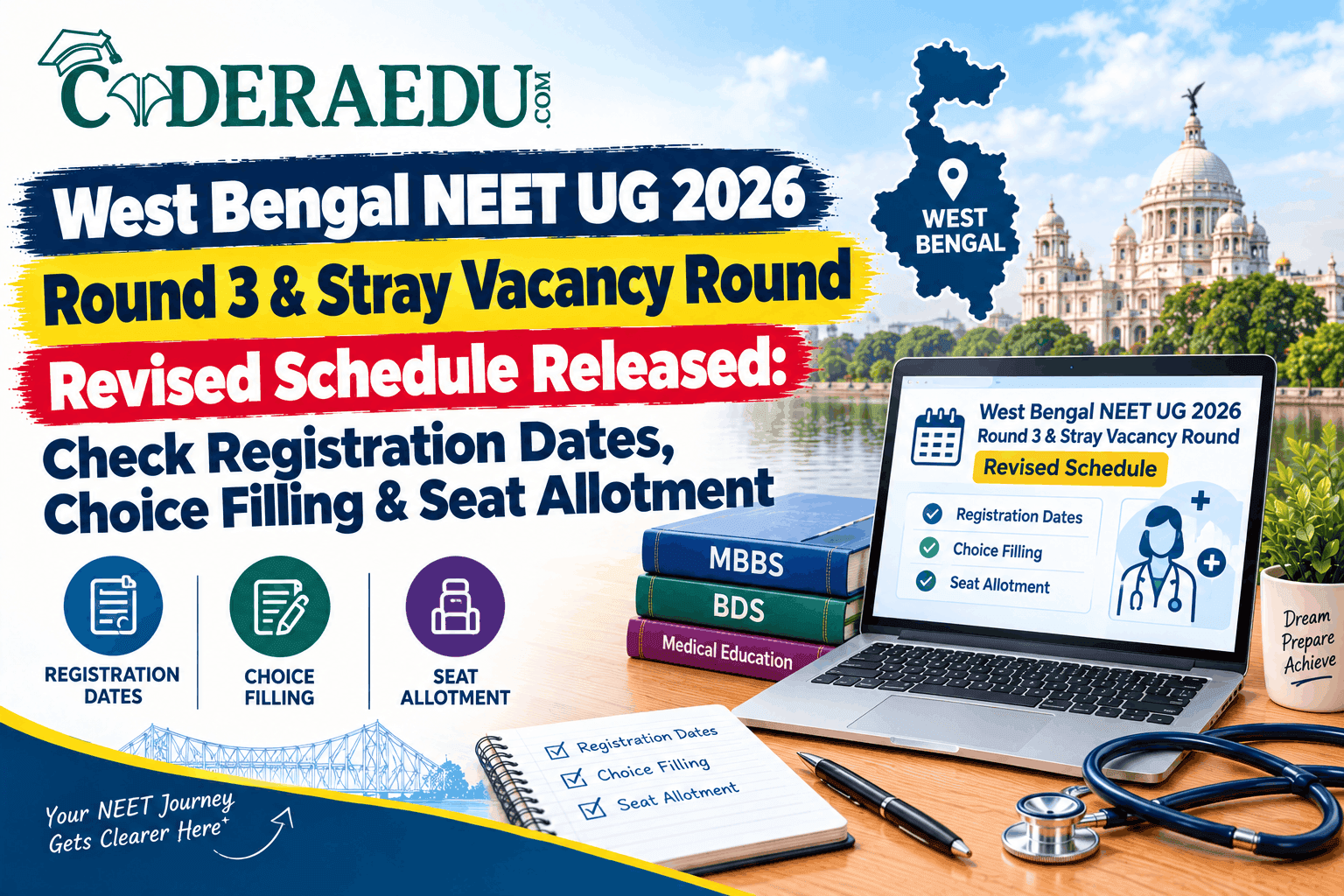 West Bengal NEET UG 2026 Round 3 & Stray Vacancy Round Revised Schedule Released: Check Registration Dates, Choice Filling & Seat Allotment