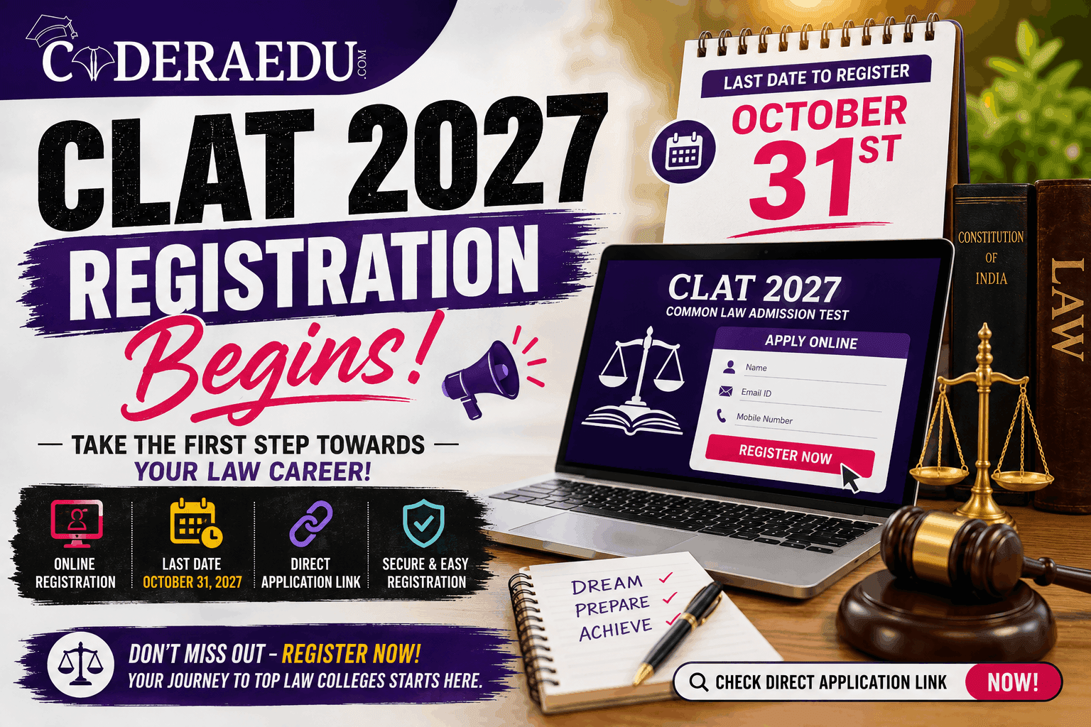 CLAT 2027 Registration Begins: Last Date October 31, Check Direct Application Link